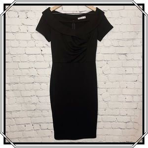 Vfemage Elegant Ruched Black Dress Size Medium